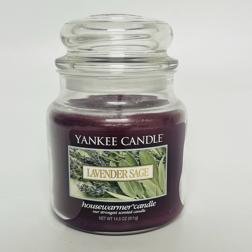 Yankee Candle Retired "LAVENDER SAGE" Floral~Medium 14.5 oz~WHITE LABEL~RARE~NEW
